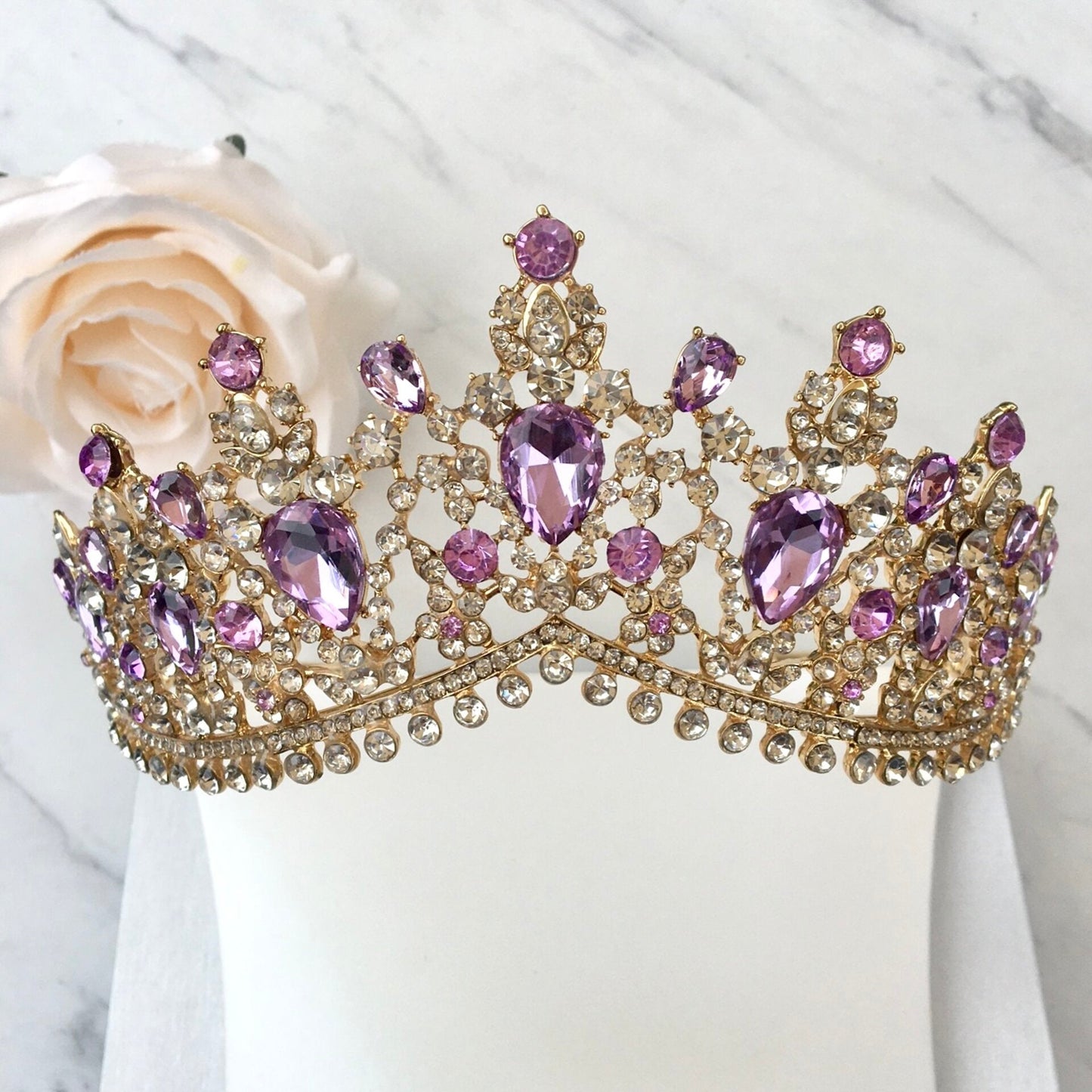 Kori - Purple Crystal 3-Piece Bridal Jewelry Set With Tiara - Available in Silver and Gold