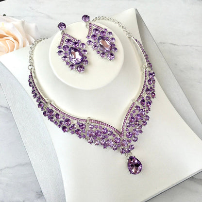 Kori - Purple Crystal 3-Piece Bridal Jewelry Set With Tiara - Available in Silver and Gold