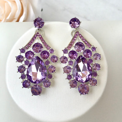 Kori - Purple Crystal 3-Piece Bridal Jewelry Set With Tiara - Available in Silver and Gold