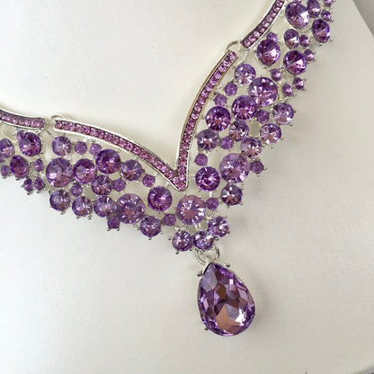 Kori - Purple Crystal 3-Piece Bridal Jewelry Set With Tiara - Available in Silver and Gold