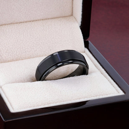 REVOLVE Black Tungsten Brushed Finish Spinner Polished Base Spinning Band - 6mm & 8mm