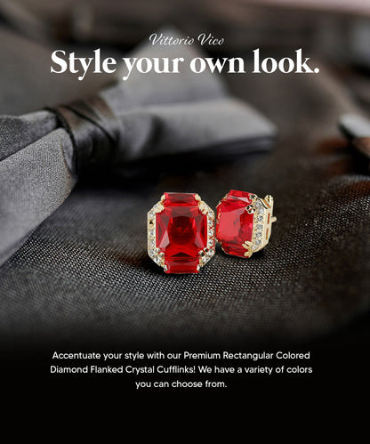 Vittorio Vico Large Rectangular Diamond Flanked Colorstone Crystal Cufflinks: CL 74XX Series