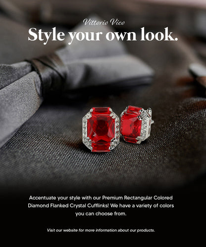 Vittorio Vico Large Rectangular Diamond Flanked Colorstone Crystal Cufflinks: CL 74XX Series