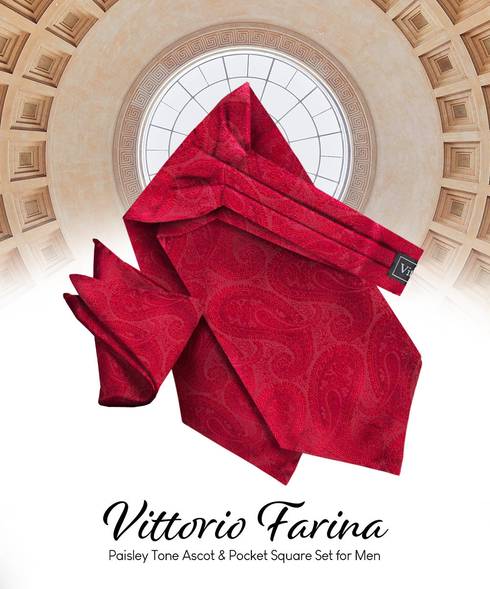 Vittorio Farina Men's Solid Satin Ascot & Pocket Square