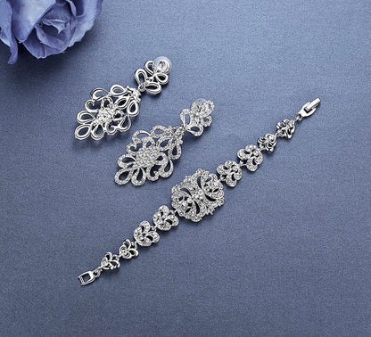 "Wynona" - Rhinestone Bridal Bracelet and Earrings Set - Available in Silver and Gold