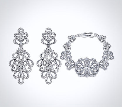 "Wynona" - Rhinestone Bridal Bracelet and Earrings Set - Available in Silver and Gold
