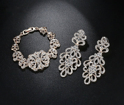 "Wynona" - Rhinestone Bridal Bracelet and Earrings Set - Available in Silver and Gold