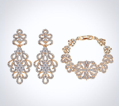 "Wynona" - Rhinestone Bridal Bracelet and Earrings Set - Available in Silver and Gold