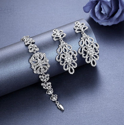 "Wynona" - Rhinestone Bridal Bracelet and Earrings Set - Available in Silver and Gold