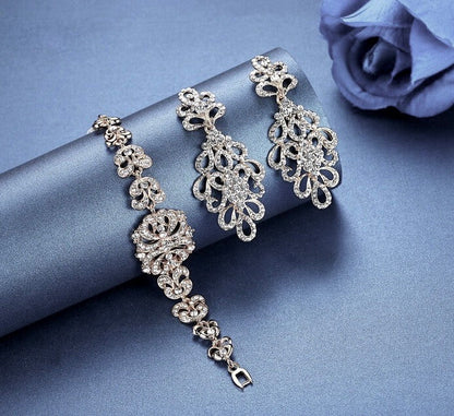 "Wynona" - Rhinestone Bridal Bracelet and Earrings Set - Available in Silver and Gold