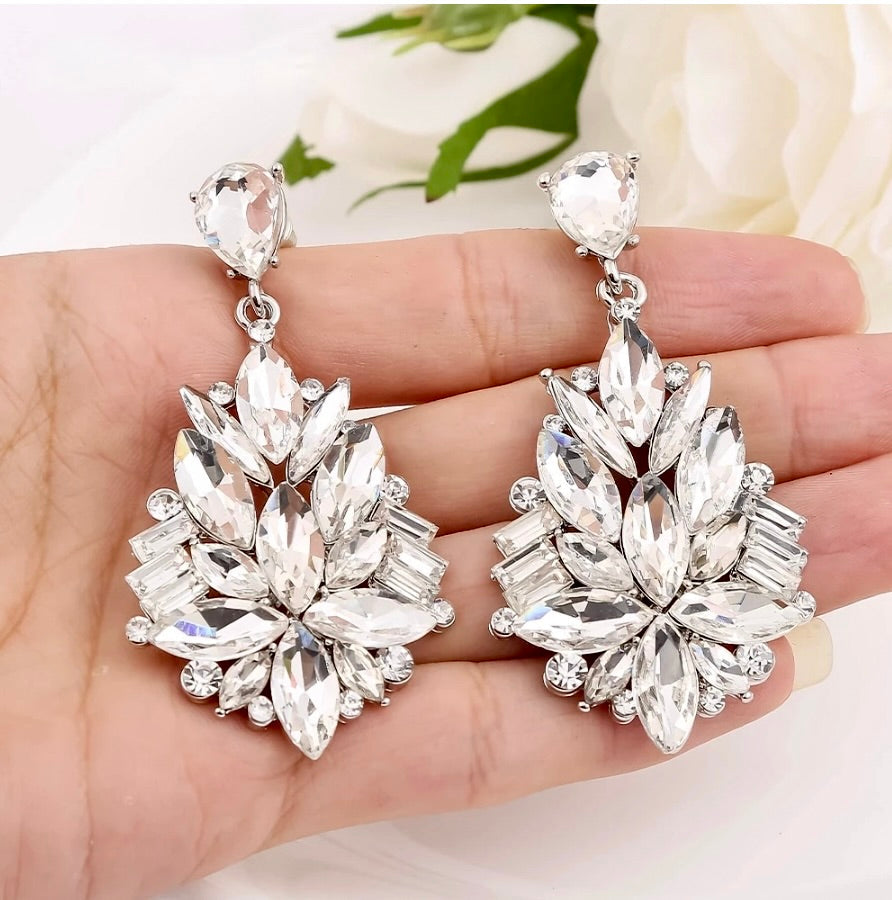 "Jamila" - Silver Rhinestone Bridal Earrings