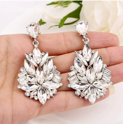 "Jamila" - Silver Rhinestone Bridal Earrings