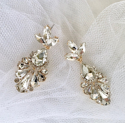 "Allure" - Rhinestone Bridal Earrings - Available in Silver and Yellow Gold