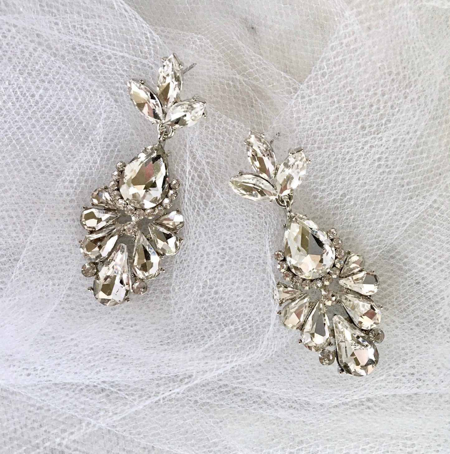 "Allure" - Rhinestone Bridal Earrings - Available in Silver and Yellow Gold