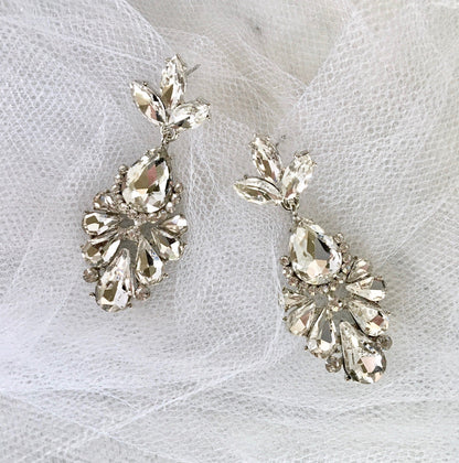 "Allure" - Rhinestone Bridal Earrings - Available in Silver and Yellow Gold