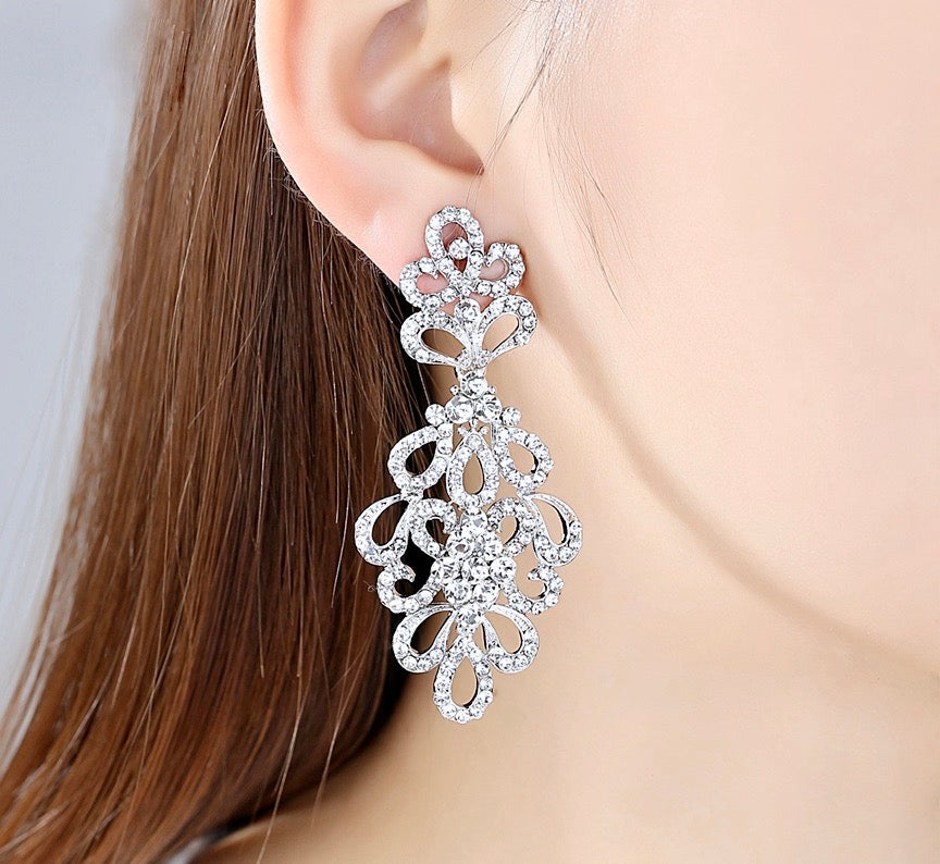 "Wynona" - Rhinestone Bridal Bracelet and Earrings Set - Available in Silver and Gold