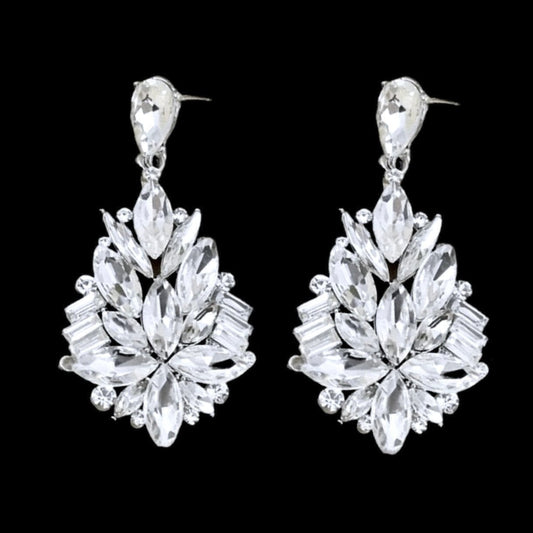 "Jamila" - Silver Rhinestone Bridal Earrings