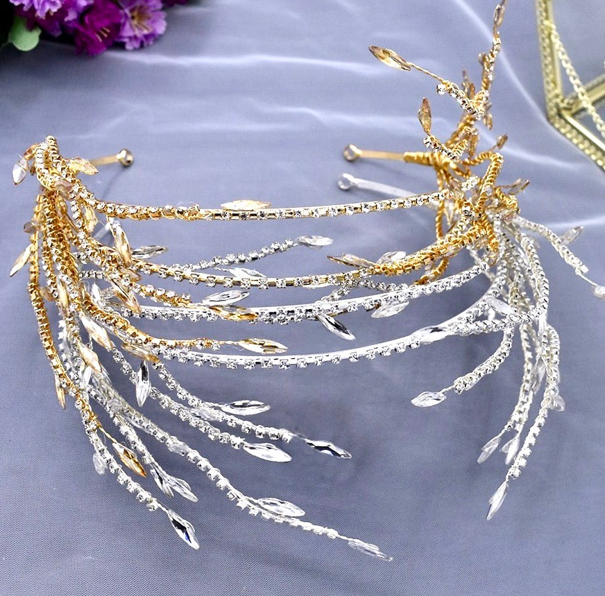 "Katiana" - Crystal Bridal Headband - Available in Silver and Yellow Gold