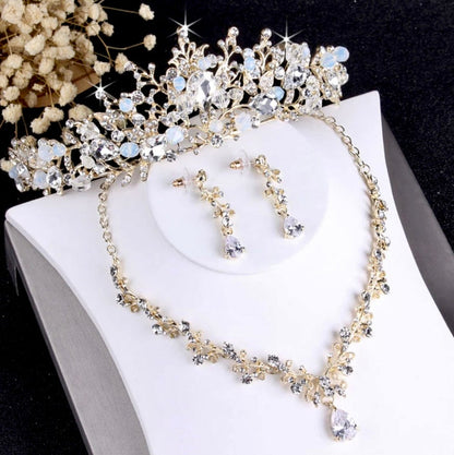 Liana - Bridal 3-Piece Jewelry Set With Tiara - Available in Gold and Silver