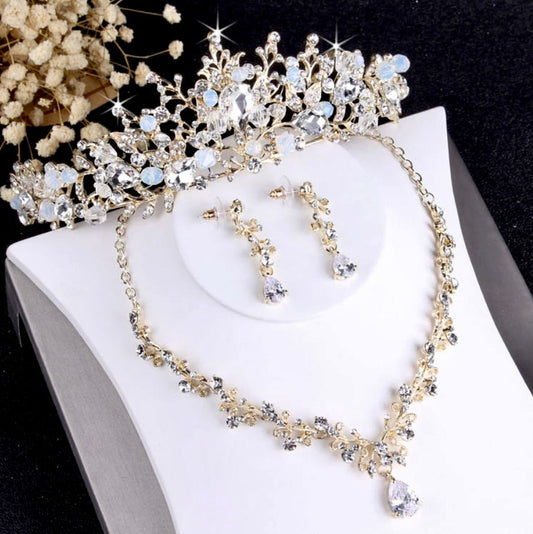 Liana - Bridal 3-Piece Jewelry Set With Tiara - Available in Gold and Silver