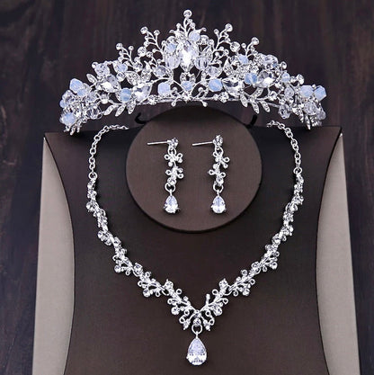 Liana - Bridal 3-Piece Jewelry Set With Tiara - Available in Gold and Silver