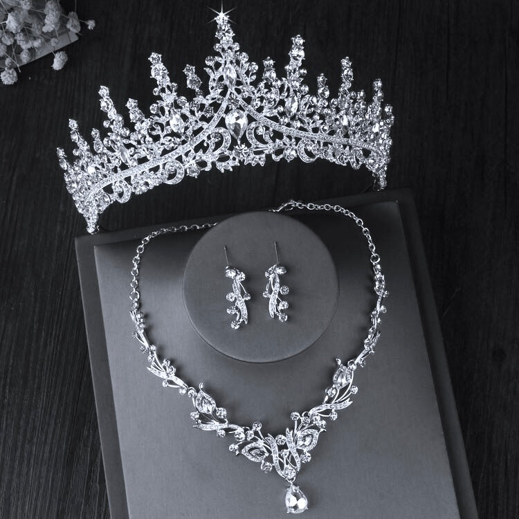 Rosamund - Silver Cubic Zirconia 3-Piece Bridal Jewelry Set With Tiara