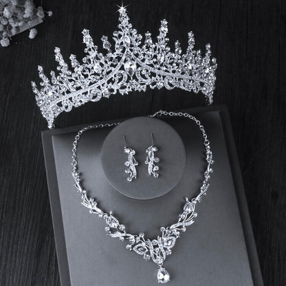 Rosamund - Silver Cubic Zirconia 3-Piece Bridal Jewelry Set With Tiara