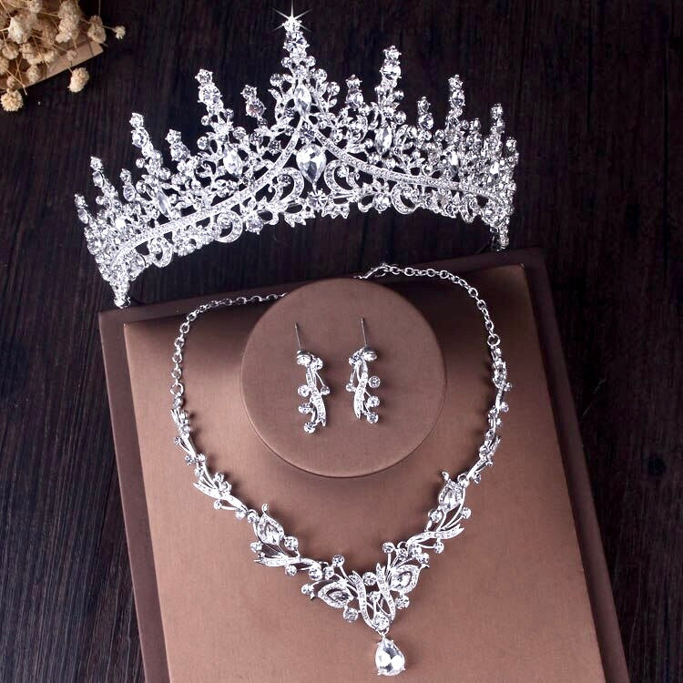 Rosamund - Silver Cubic Zirconia 3-Piece Bridal Jewelry Set With Tiara