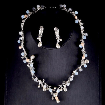 "The Fairy" - Pearl and Cubic Zirconia Bridal 3-Piece Jewelry Set With Tiara - Available in Yellow Gold and Silver