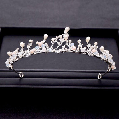 "The Fairy" - Pearl and Cubic Zirconia Bridal 3-Piece Jewelry Set With Tiara - Available in Yellow Gold and Silver