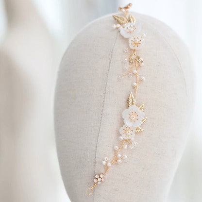 Jolie - Gold Opal and Pearl Bridal Headband