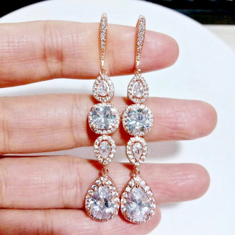 Michelle - Cubic Zirconia Bridal Earrings - Available in Silver, Rose Gold and Yellow Gold