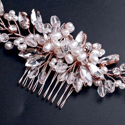 "Roseann" - Pearl and Crystal Bridal Hair Comb - Available in Silver, Rose Gold and Yellow Gold