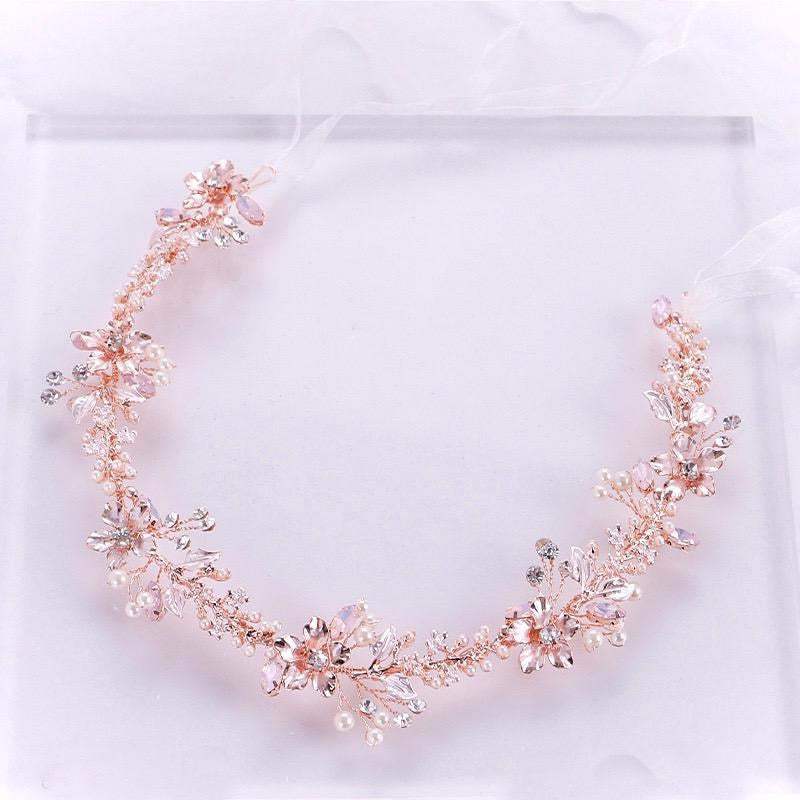 Gracelynn - Rose Gold Swarovski Pearl and Opal Bridal Headband