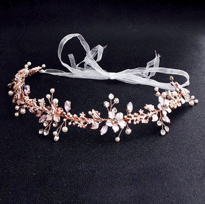 Gracelynn - Rose Gold Swarovski Pearl and Opal Bridal Headband