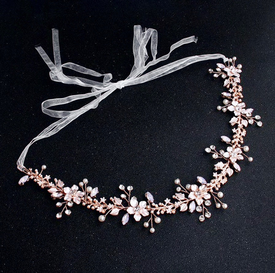 Gracelynn - Rose Gold Swarovski Pearl and Opal Bridal Headband