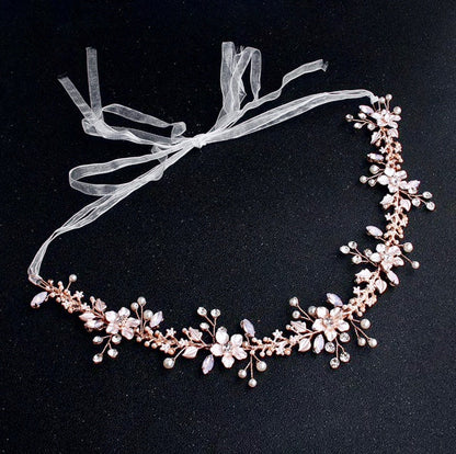 Gracelynn - Rose Gold Swarovski Pearl and Opal Bridal Headband
