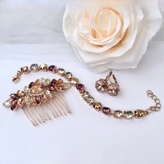 "Iliana" - Rose Gold Bridal 3-Piece Jewelry Set