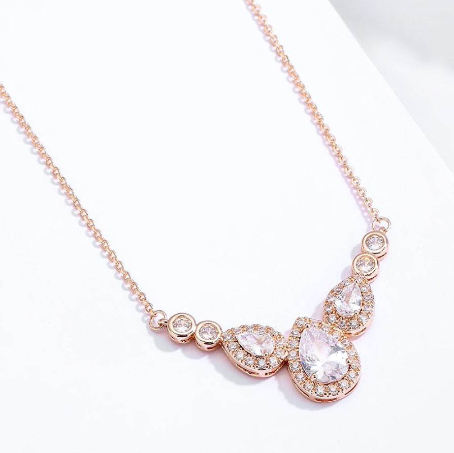 Lyric - Cubic Zirconia Bridal Necklace - Available in Silver and Rose Gold