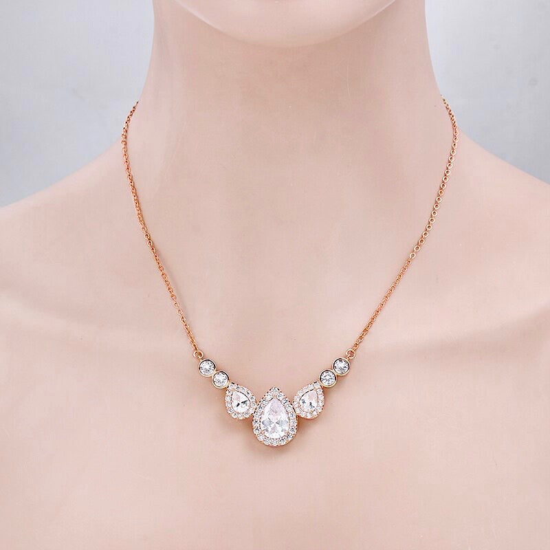 Lyric - Cubic Zirconia Bridal Necklace - Available in Silver and Rose Gold