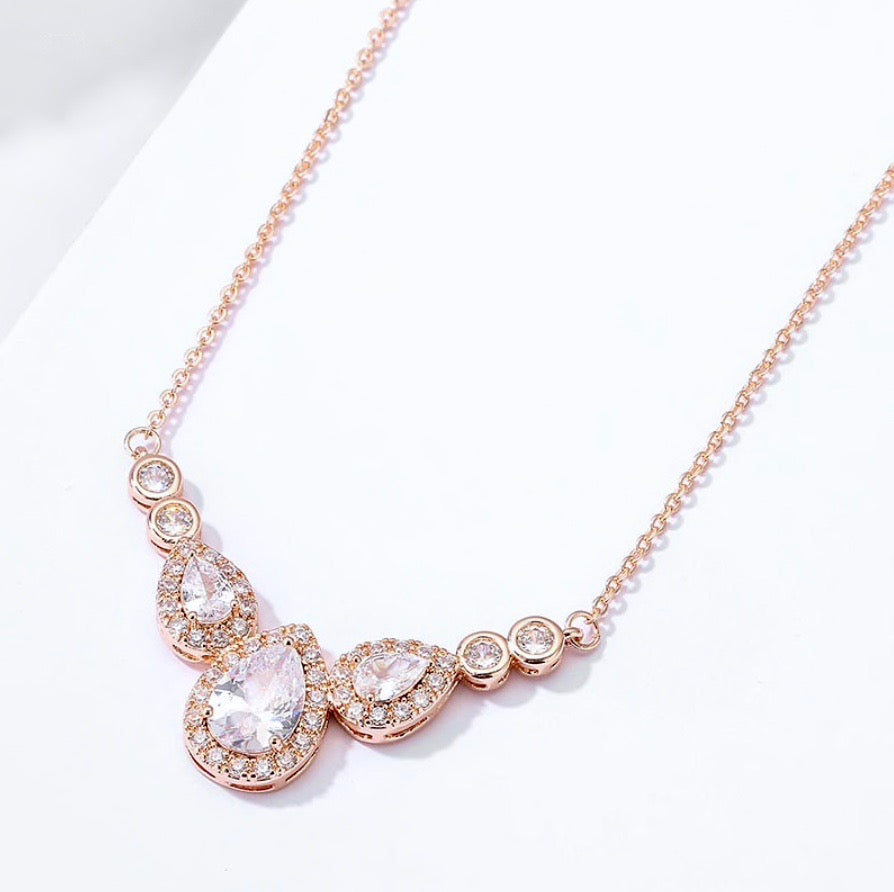 Lyric - Cubic Zirconia Bridal Necklace - Available in Silver and Rose Gold
