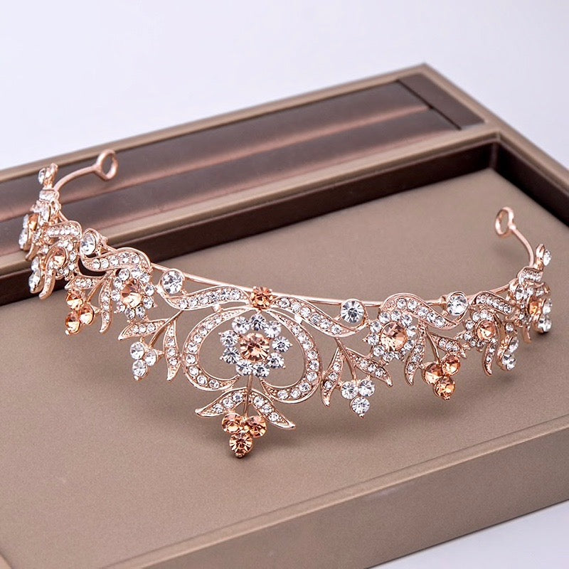Nicolette - Rhinestone Bridal Tiara - Available in Silver, Yellow Gold and Rose Gold