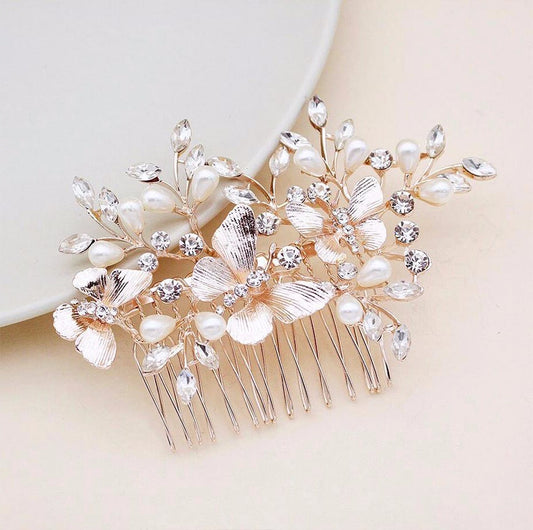 Bindi - Rose Gold Butterfly Bridal Hair Comb