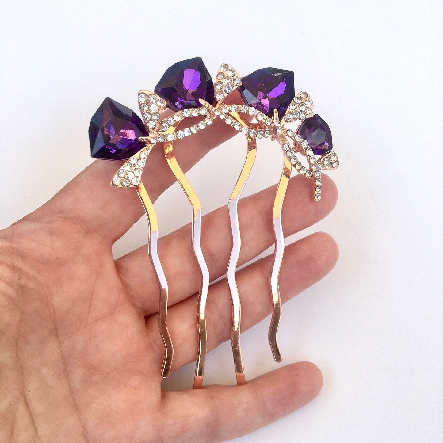 "Audie" - Rose Gold CZ Bridal Hair Comb - More Colors