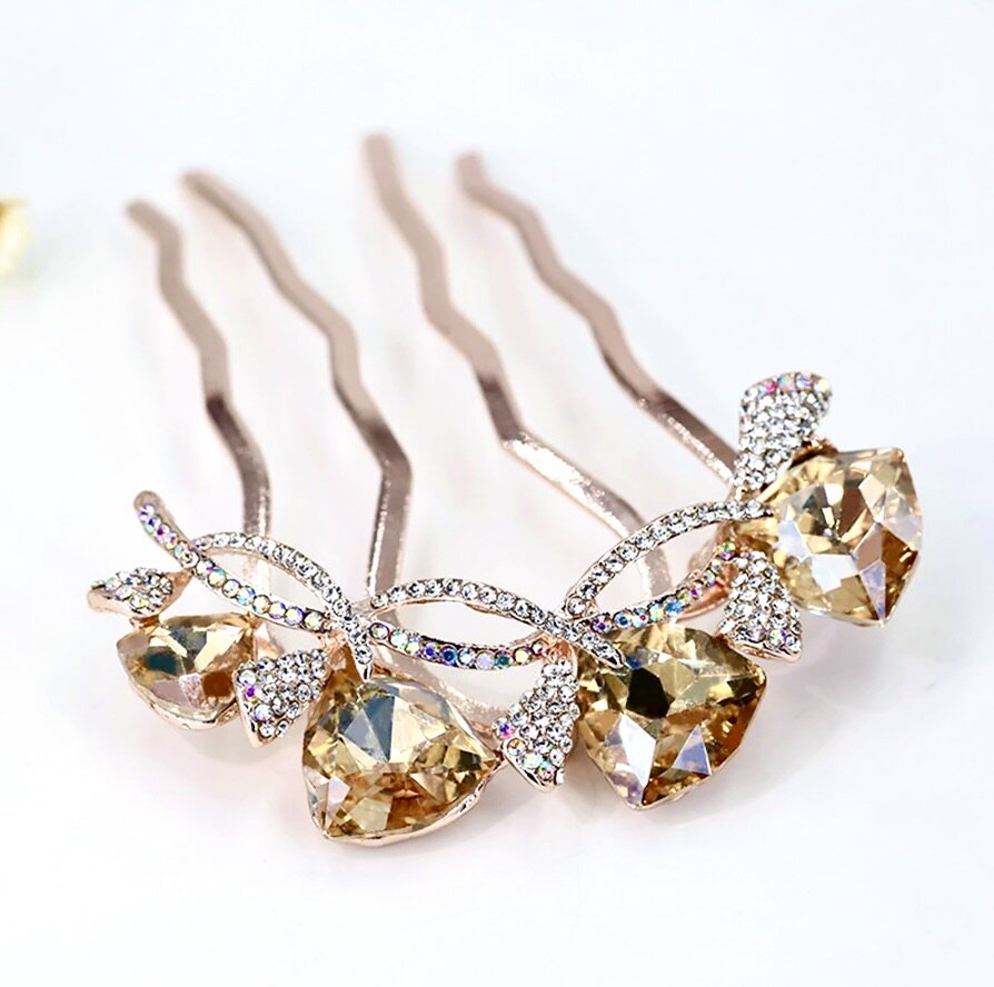 "Audie" - Rose Gold CZ Bridal Hair Comb - More Colors