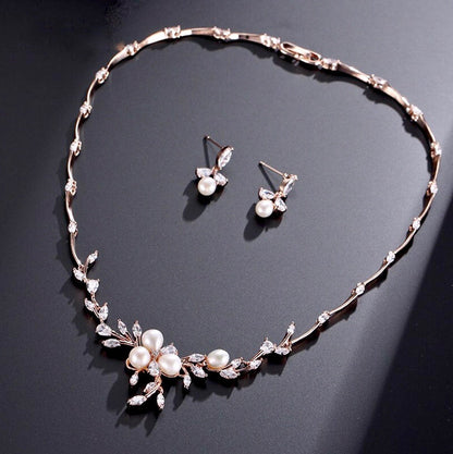 Anna - Freshwater Pearl and Cubic Zirconia Bridal Jewelry Set - Available in Silver, Rose Gold and Yellow Gold