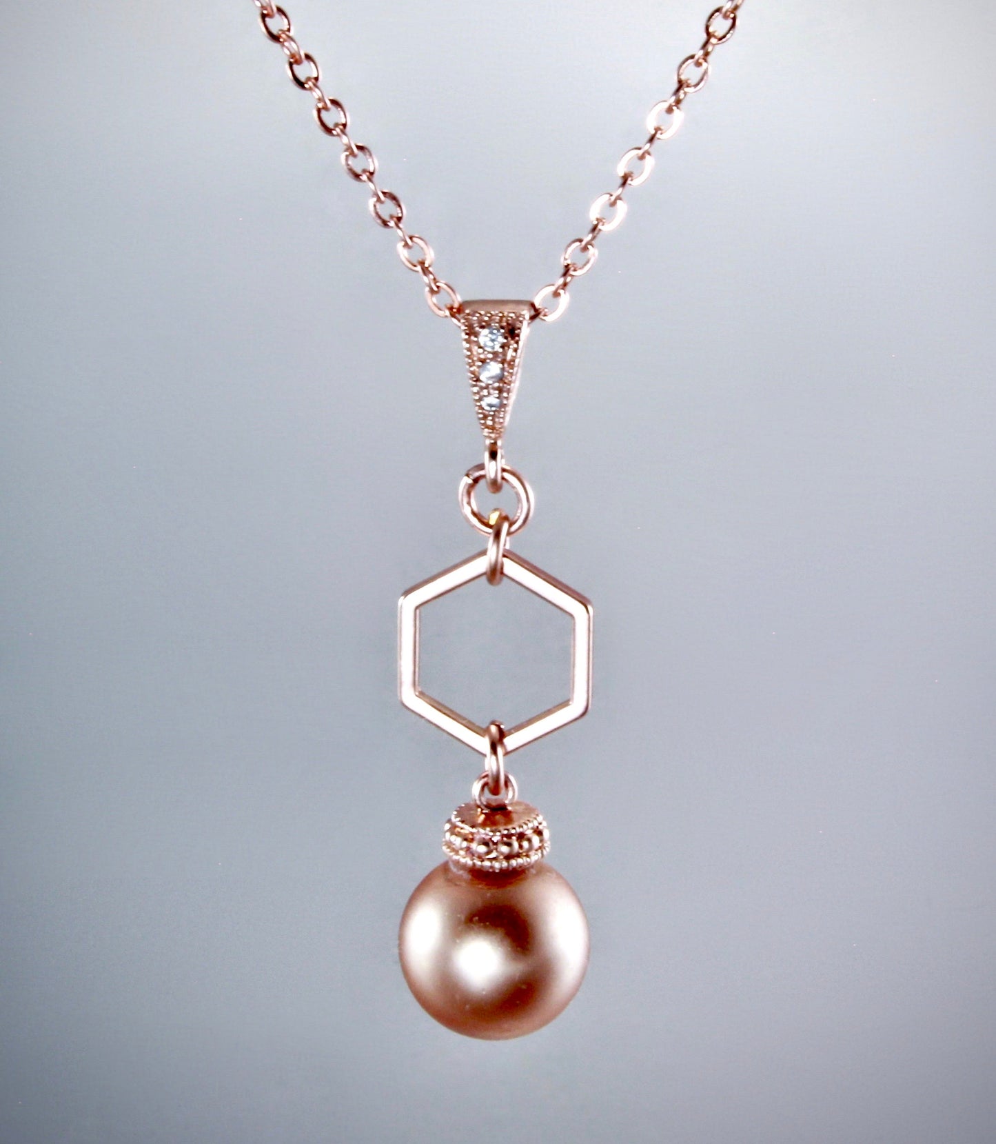 "Madeline" - Rose Gold Pearl Geometric Bridal Necklace and Earrings Set