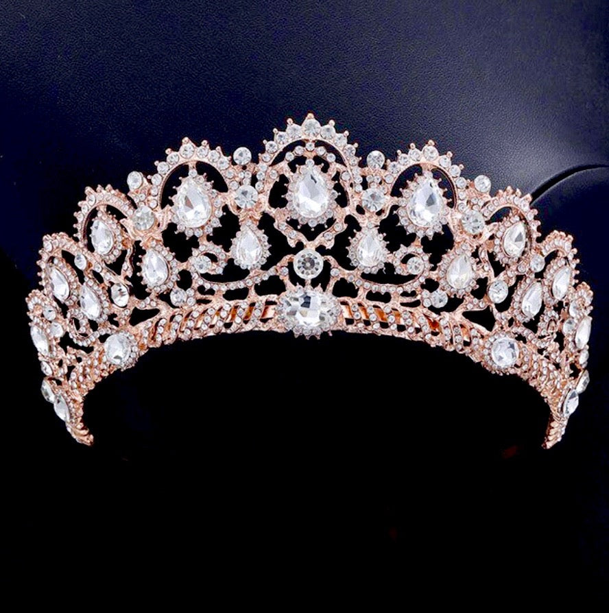Chrysta - Rhinestone Bridal Tiara - Available in Silver, Rose Gold and Yellow Gold