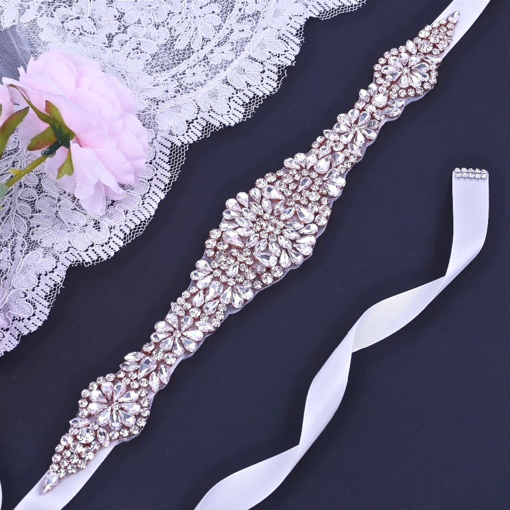 Lilian - Rose Gold Crystal Bridal Belt/Sash