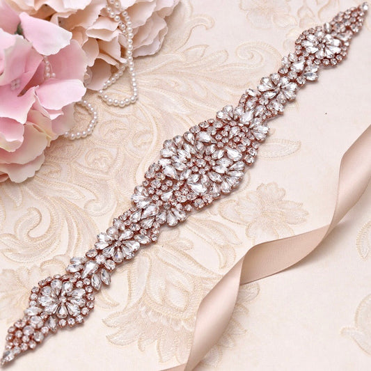 Lilian - Rose Gold Crystal Bridal Belt/Sash